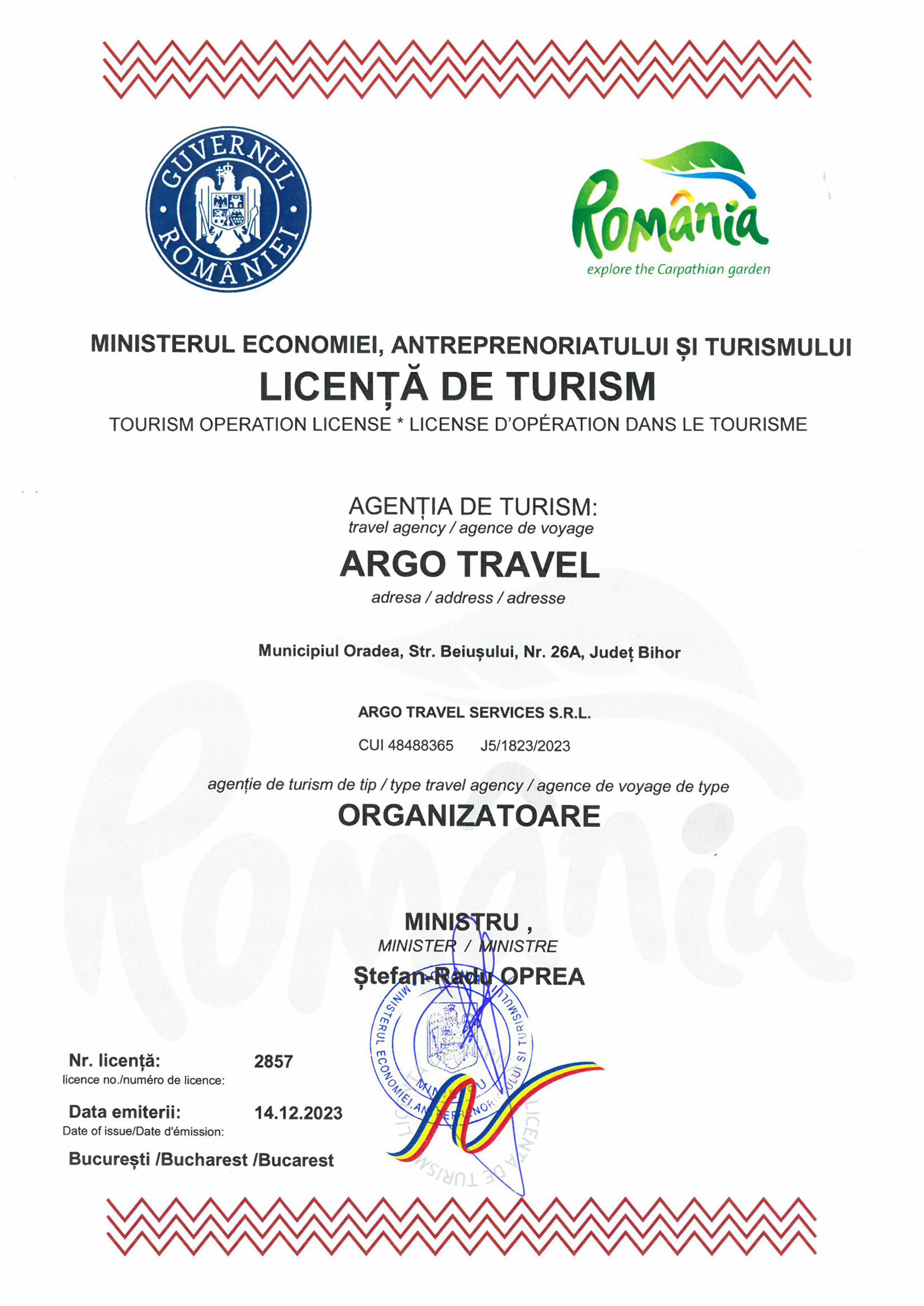 Licența Argo Travel